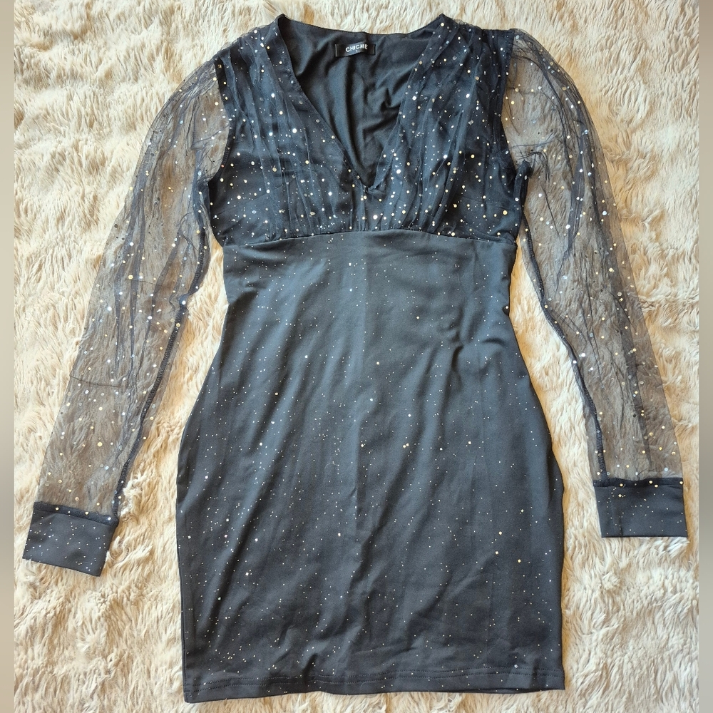 Elegant Black Dress with Sheer Sleeves
